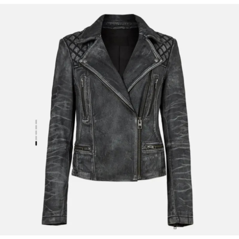 ALLSAINTS Vintage Cargo Leather Biker Jacket‎ Size 0 Gray - Image 7