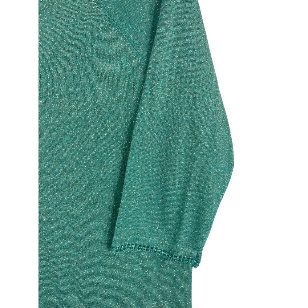 VTG Y2K Shimmery Aqua Green Beaded Detail Vneck 3/4 Sleeve Fairy Top 1x - Image 4