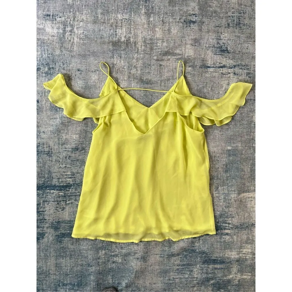 Naked Zebra Neon Yellow Green Cold Shoulder Ruffle Strappy Cami Top Small - Image 2
