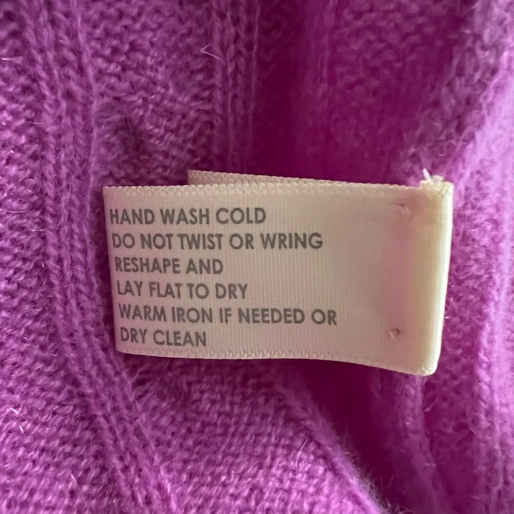 White + Warren 100% Cashmere Cable Knit Open Cardigan Purple Magenta M - Image 7