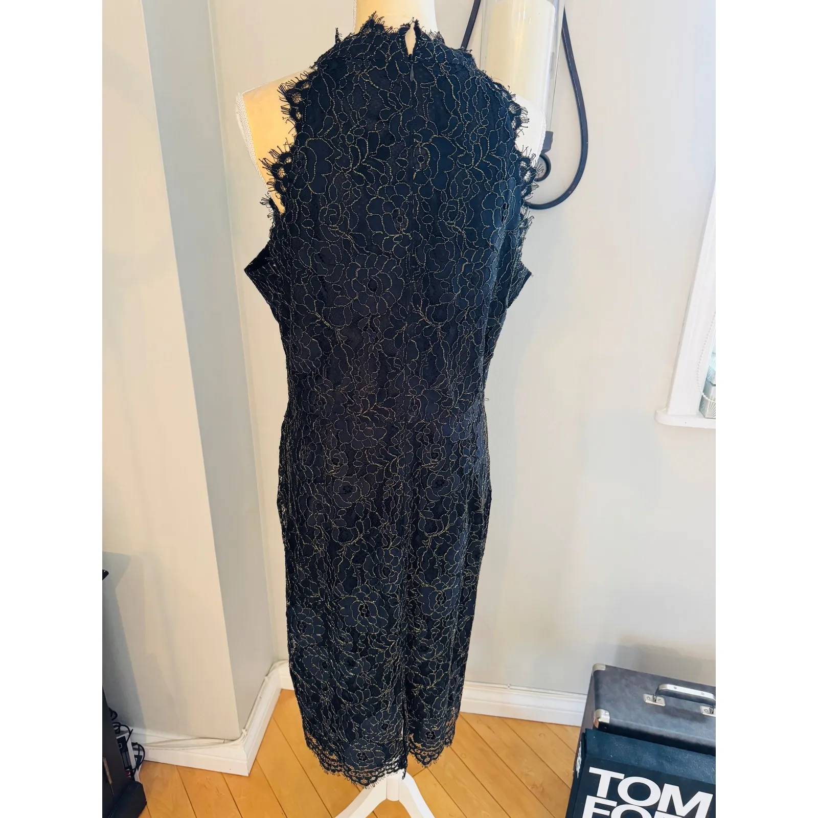 Eliza‎ J Women's Metallic Eyelash Lace Midi-Dress, Black/Gold, Size 16, NWOT - Image 13