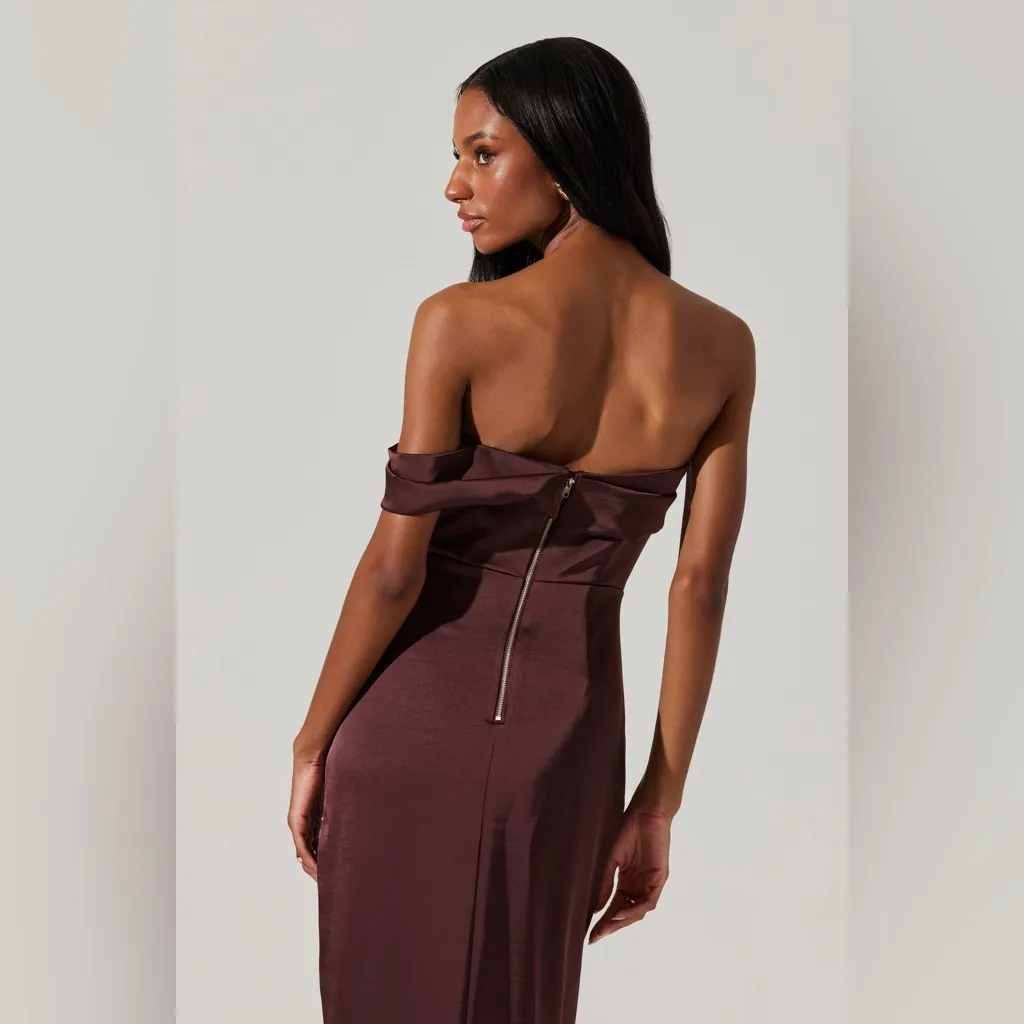 New ASTR The Label Gwyneria Off The Shoulder Midi Dress Fitted Eggplant XS Large - Image 8