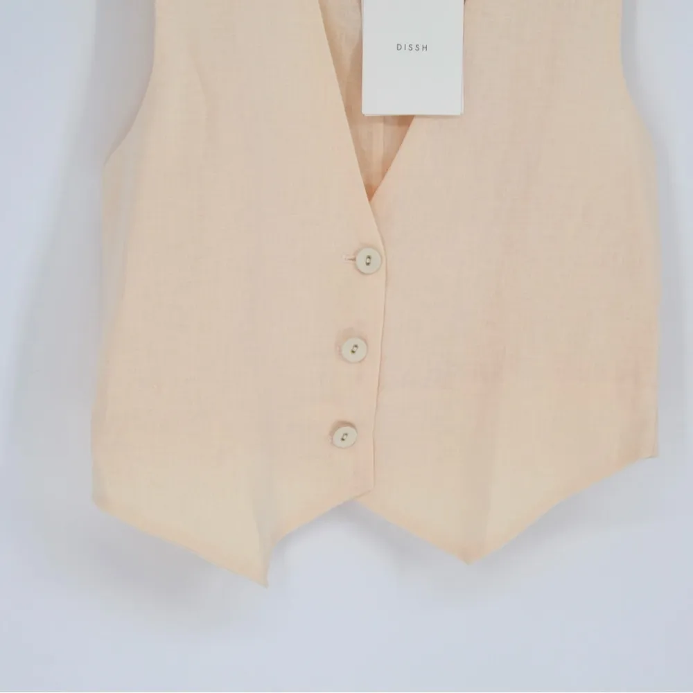 NEW Dissh Banks Butter Linen Vest Lightweight V-Neck Button Front Cream Size 4 - Image 6