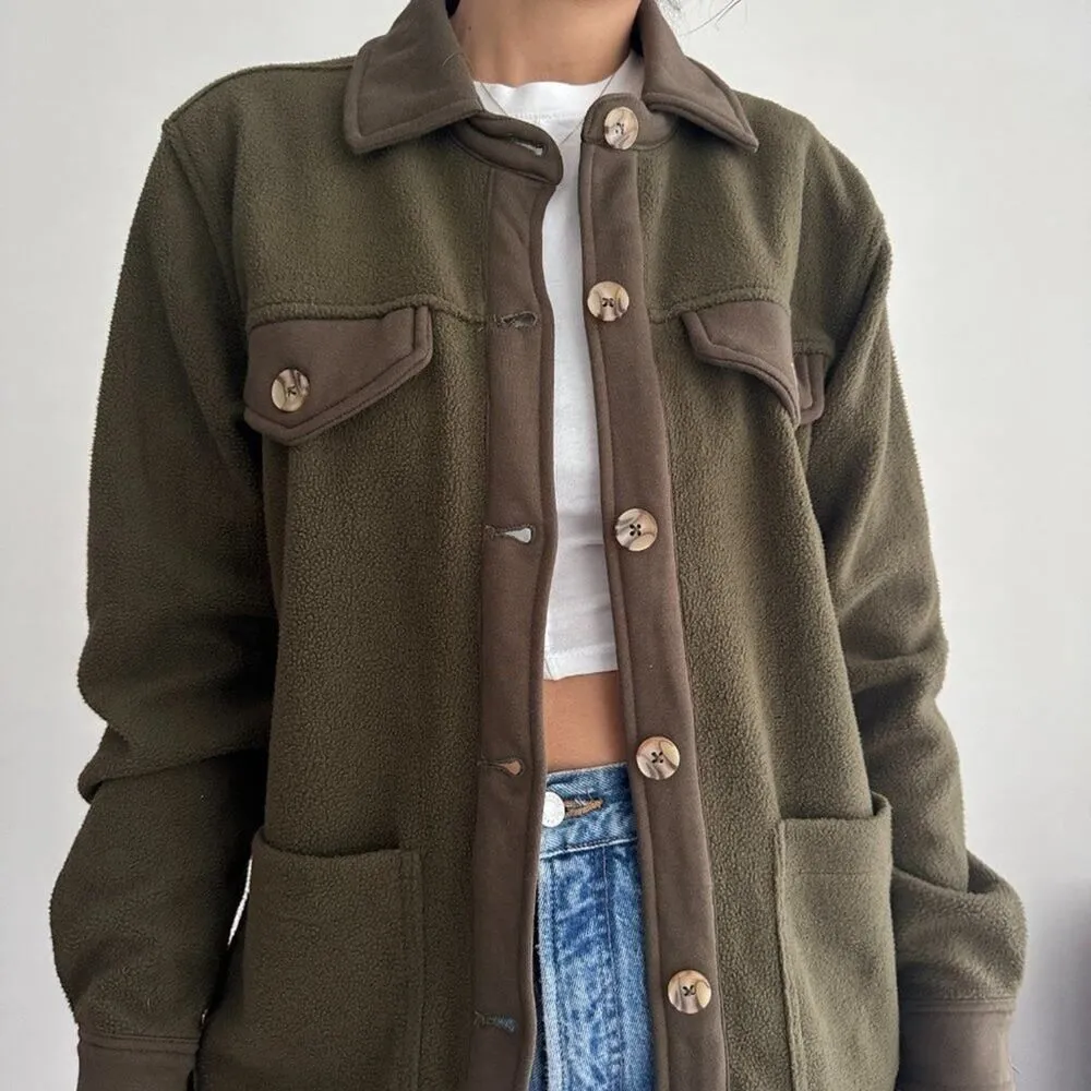 NWT‎ Blank NYC olive green fleece shirt shacket - Image 3