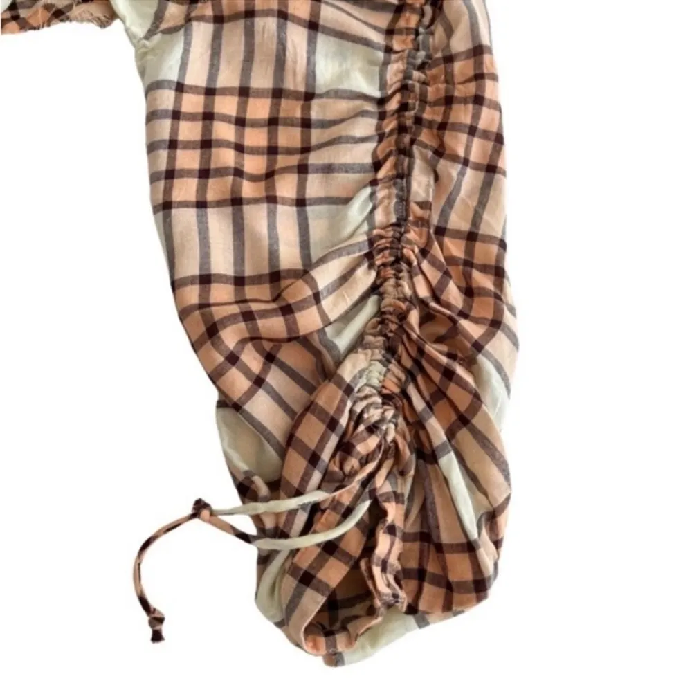 Free People We The Free Pacific Dawn Plaid Shirt Size Large Peach Tree Combo - Image 5