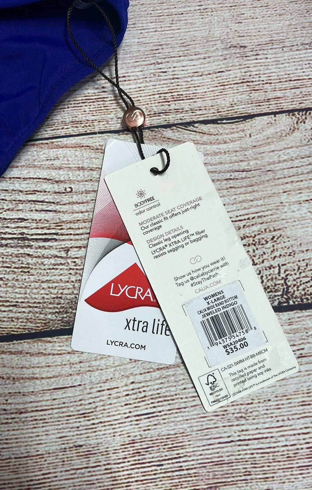 Womens XL Calia Wide Band Mid Rise Jeweled Indigo Bikini Bottom  - Image 5