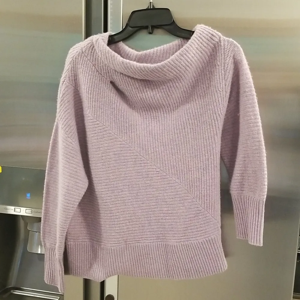 💕NAADAM💕 Asymmetrical Draped Sweater Wool Cashmere Heathered Purple Small NWT - Image 4