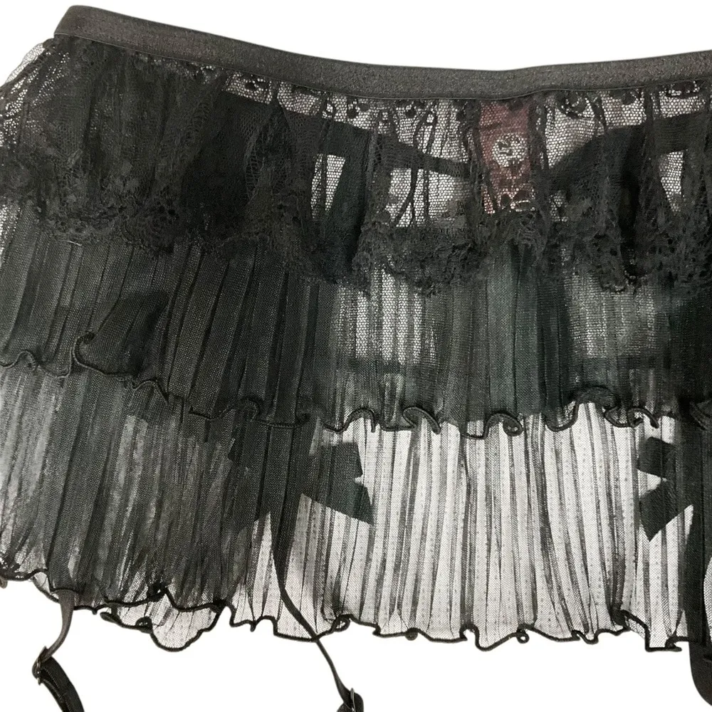 Agent Provocateur Logo Fifi Black Lace Ruffled Suspender Garter Belt Size 2 NWT - Image 7