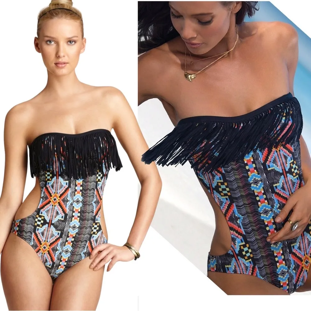 L*Space Free Love CiTY Tribe Fringe Bandeau Monokini Swimsuit One Piece NWT - Image 3
