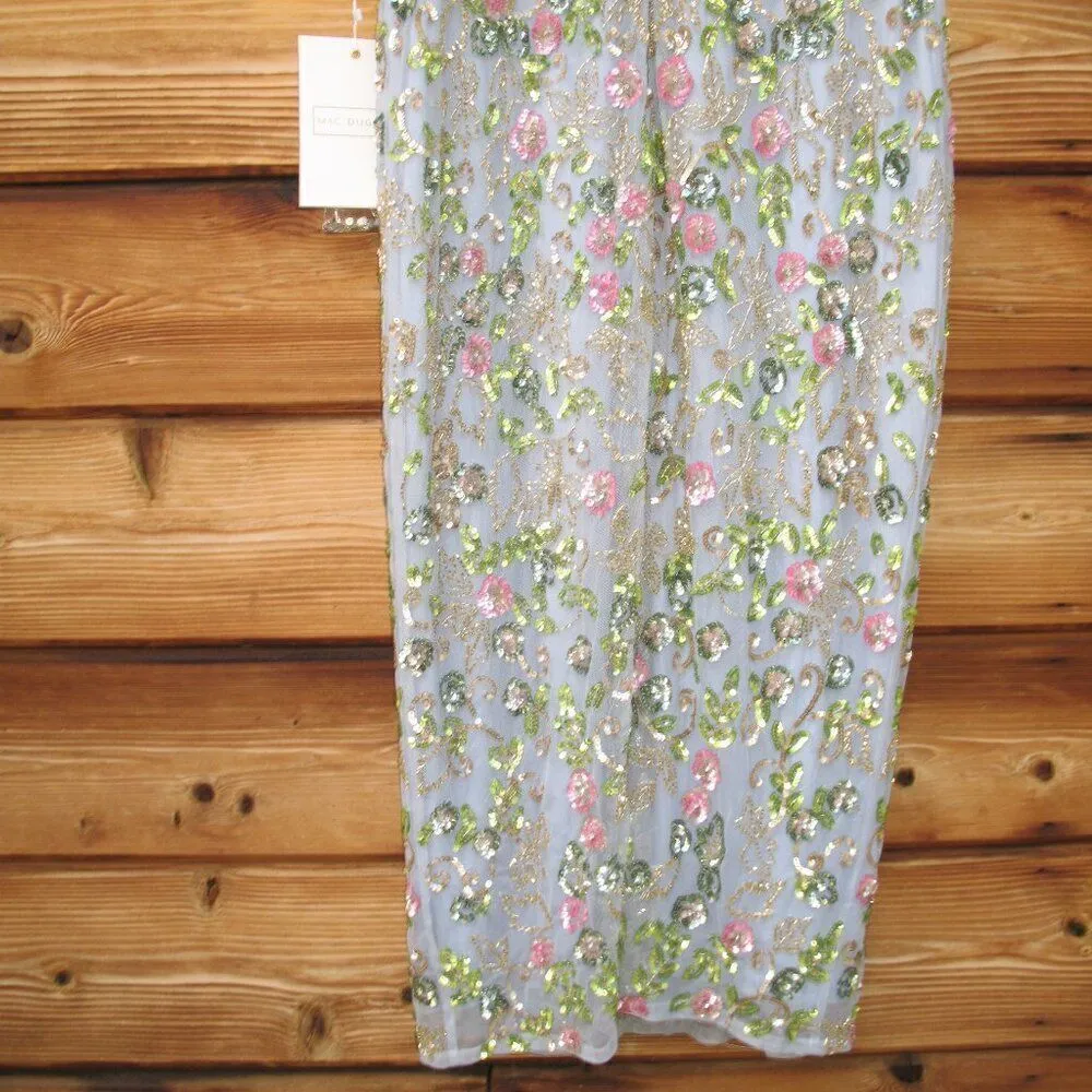 Mac Duggal 5722 Womens Blue FLORAL EMBELLISHED FLUTTER CAP SLEEVE DRESS - Image 12