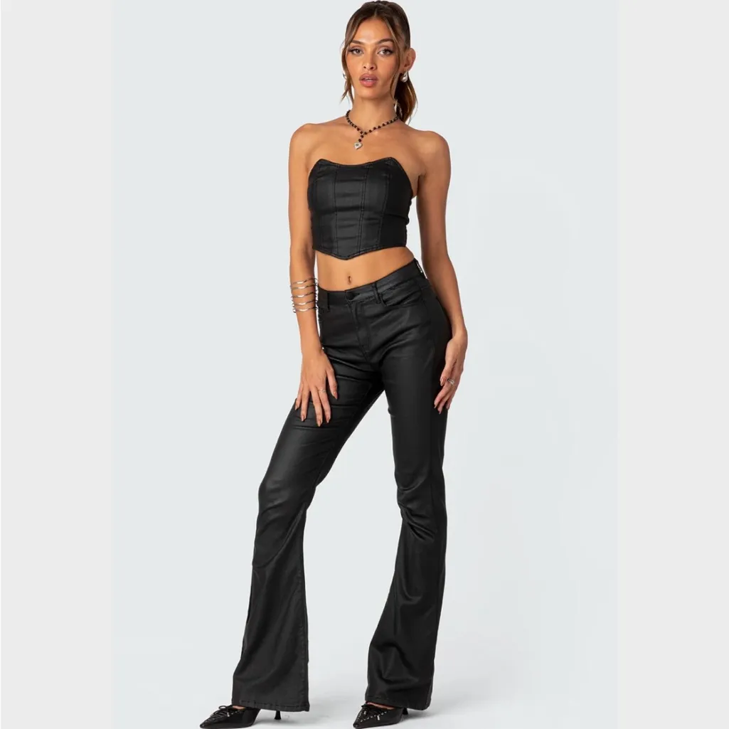 Edikted Faux Leather Strapless Corset Crop Top Small NWT - Image 2