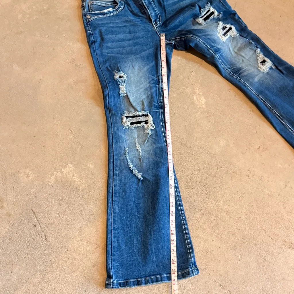 SHEIN Distressed Flare Jeans in Blue - Image 5