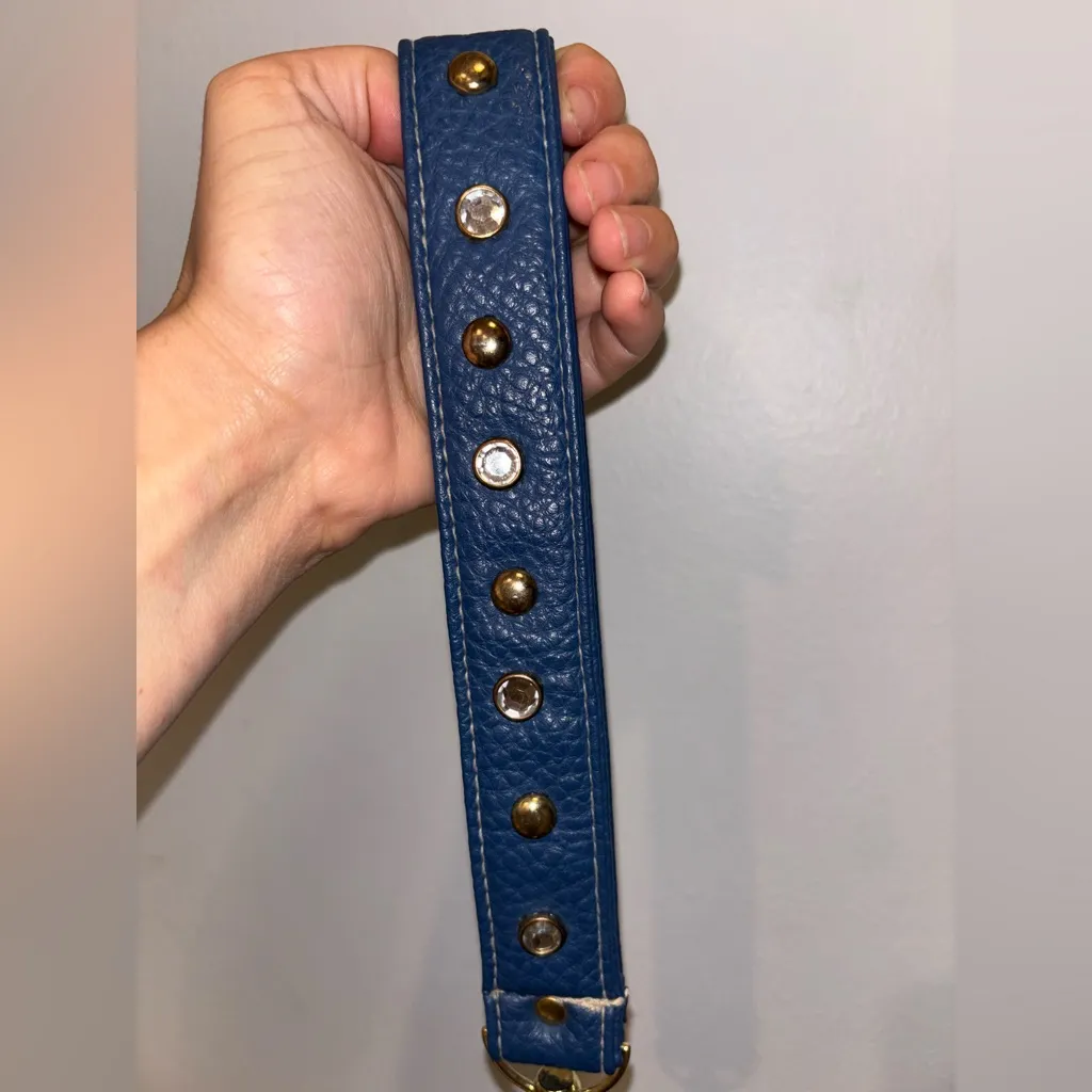 Baby Phat Blue Woven Jean Cotton Clutch with Gold Crown Chunky Embellishments - Image 4