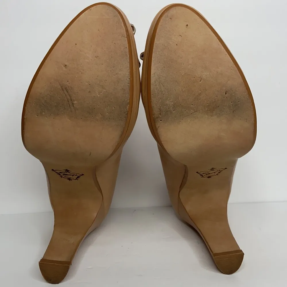 Miss Albright Tan Bow Leather Platform High Heels Size 8.5 - Image 27