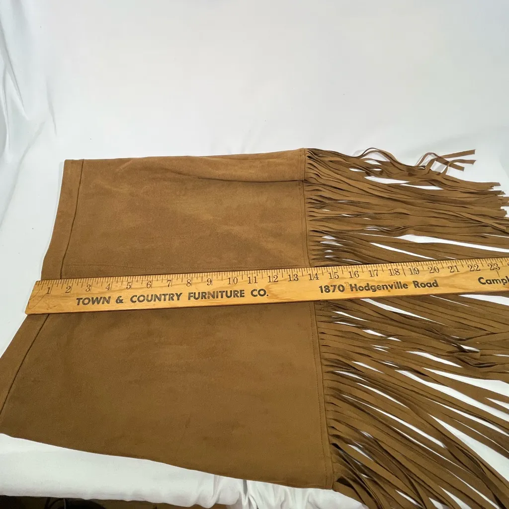 Forever 21 Suede Skirt W/Fringe Zip Back Closure Womens M Brown PREOWNED - Image 9