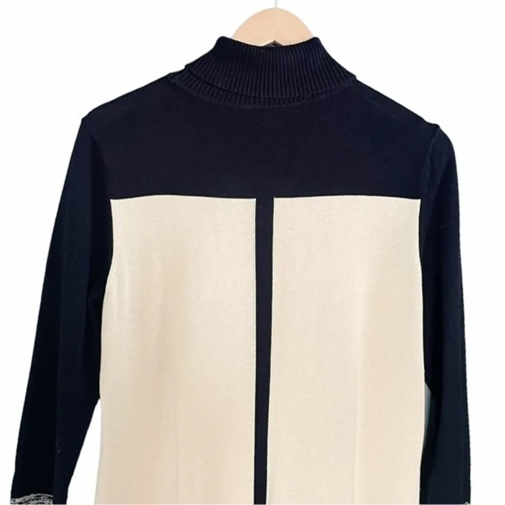 Narciso Rodriguez Colorblock Turtleneck Sweater Dress Black Cream Size Large - Image 5