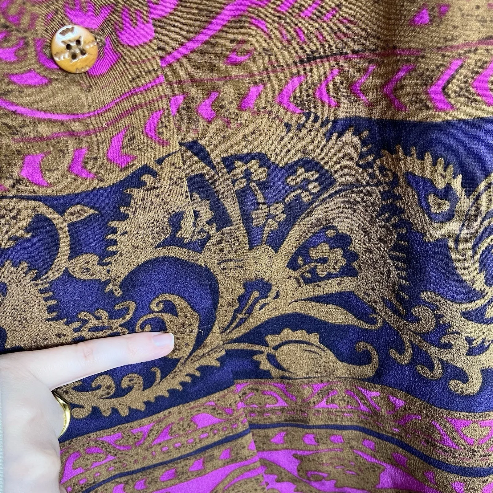 Vtg Dana Buchman Silk Blouse Button Up 12 Lagenlook Tunic Pink Brown Boho Artsy - Image 5