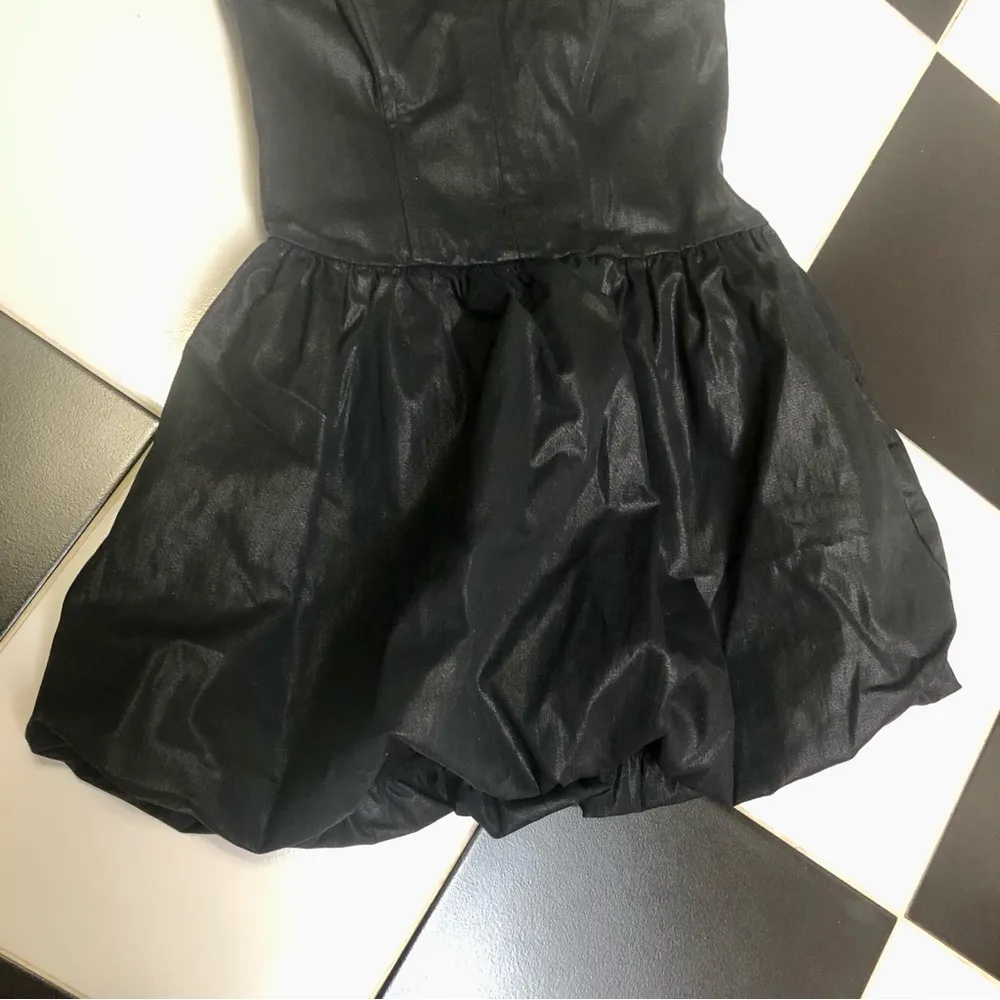 Vintage Y2K Betsy Johnson Coated Strapless Bubble Mini Dress Black Goth Prom sz8 - Image 4