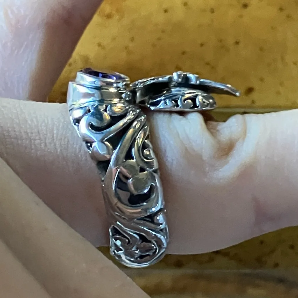 African Amethyst Sterling Silver Butterfly Ring Size 7 - Image 3