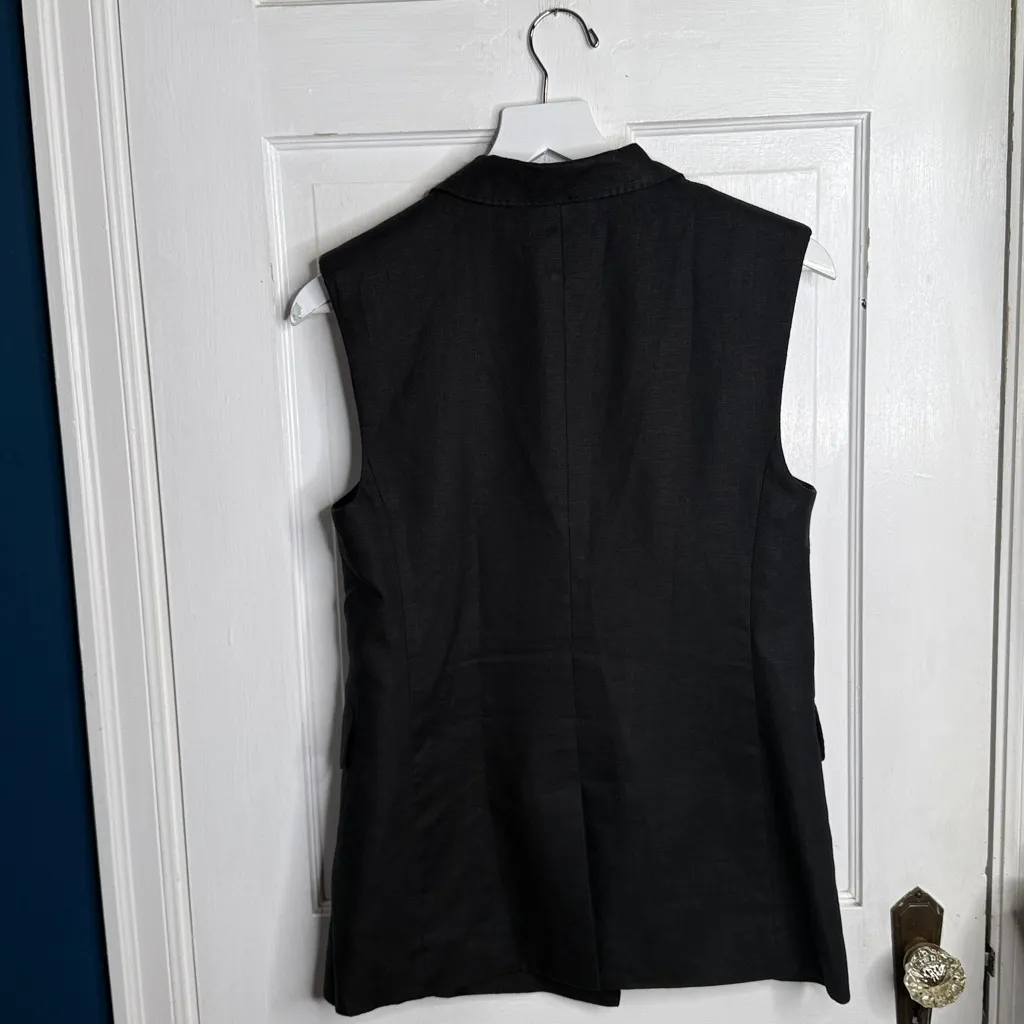 Banana Republic Palma Linen Long Vest Black V Neck Double Breasted W1948 Sz 4P - Image 7