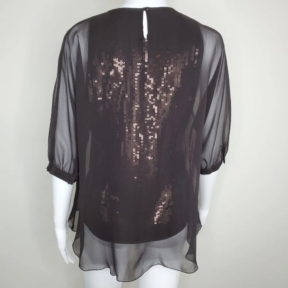 Elie Tahari Silk Sheer Overlay Sequin Blouse - Image 2