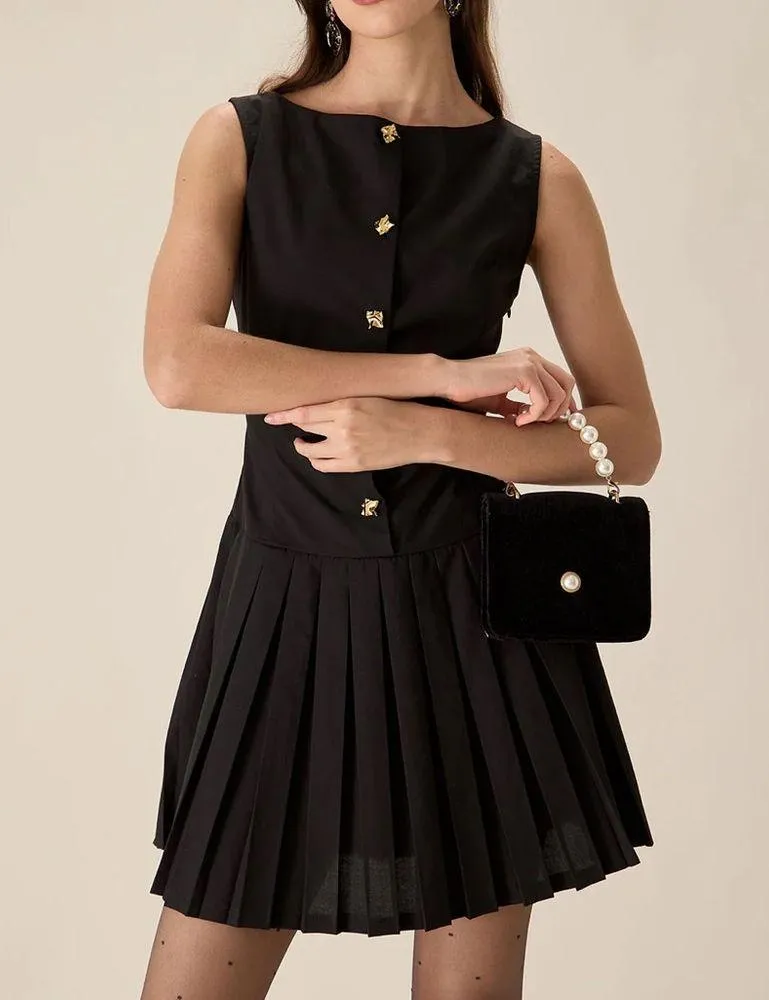 Rihoas Black Boat Neck Pleated Mini Dress - Image 3