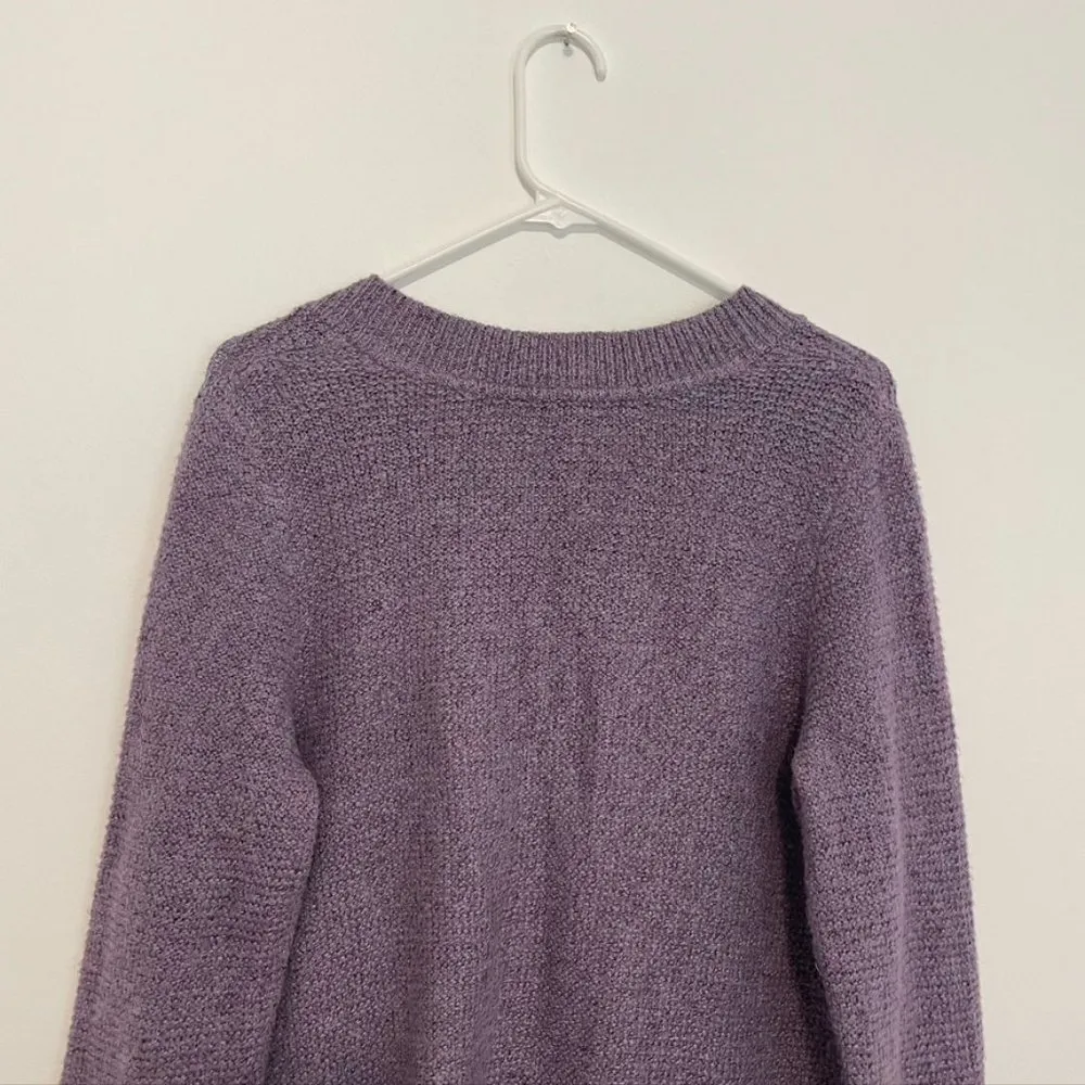 J. Jill Lilac Lavender / Purple Marled Fuzzy Cotton Alpaca Blend V-Neck Sweater - Image 11