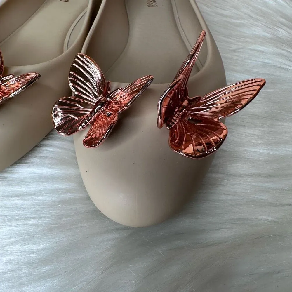 Melissa Women's Doll Rose Gold Butterfly Ballet Flats Nude Size 8 - Image 4
