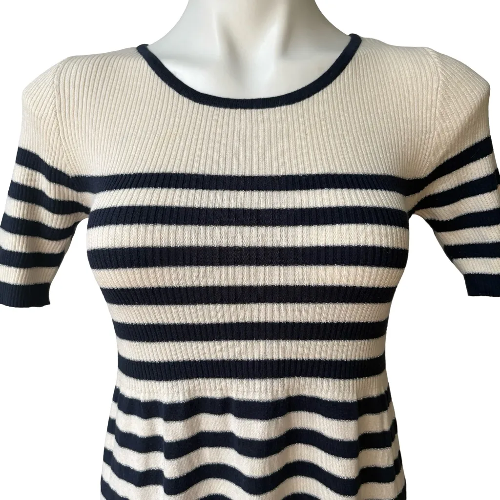 Vintage Vivienne Tam Short Sleeve Silk Blend Navy/White Dress, Sz S - Image 7