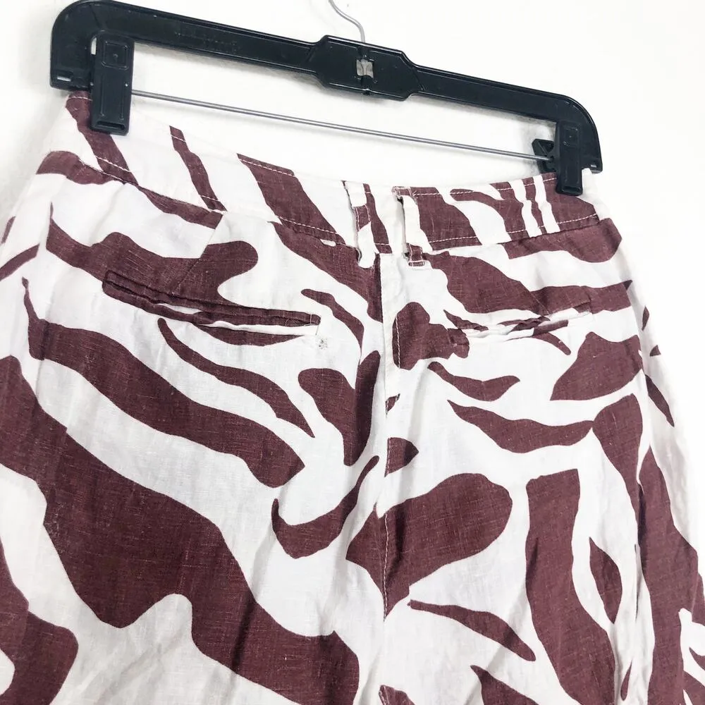 Whistles Brown Ella Zebra Print Linen Pants Size 4 High Rise Casual Cropped - Image 12