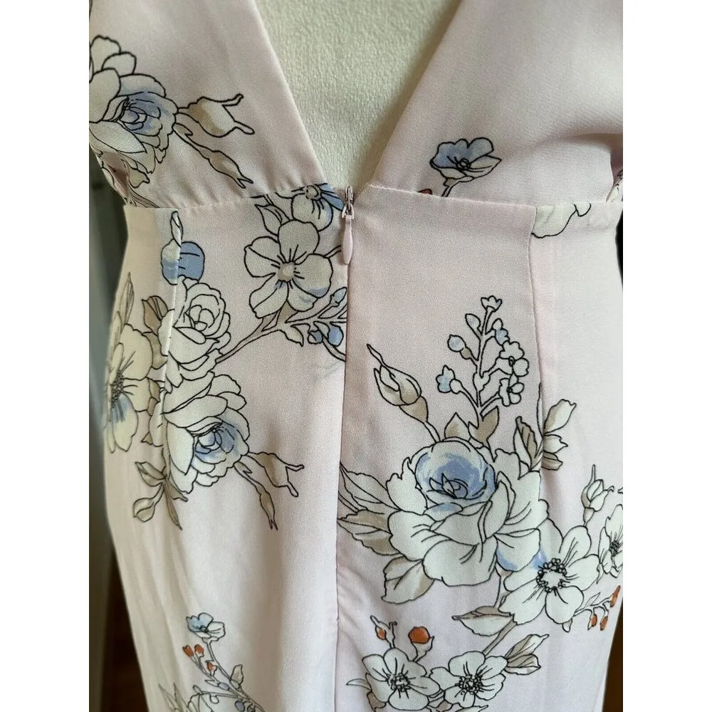 Lush Pink Floral Print Maxi Dress V Neck Side Slit High Waist OpenBack Feminine - Image 9