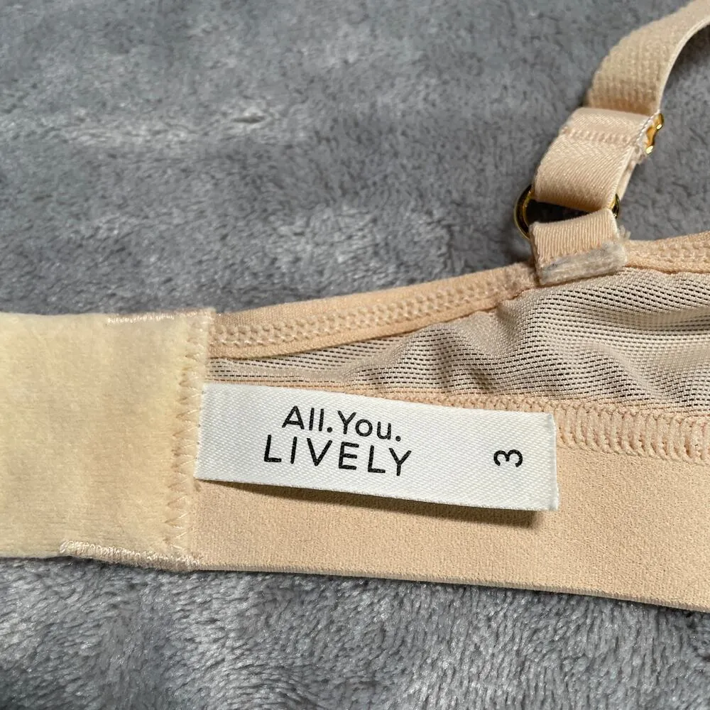 Lively Bralette Womens 3 Tan Mesh Trim Wireless Comfort Mesh Size undefined - Image 3