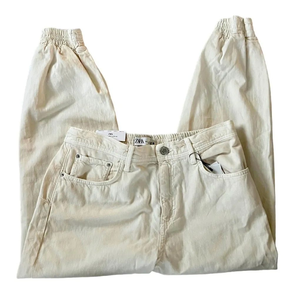 ZARA The Mercer Jogger Mid Slim Fit Cropped Leg Ecru Size L NEW - Image 4