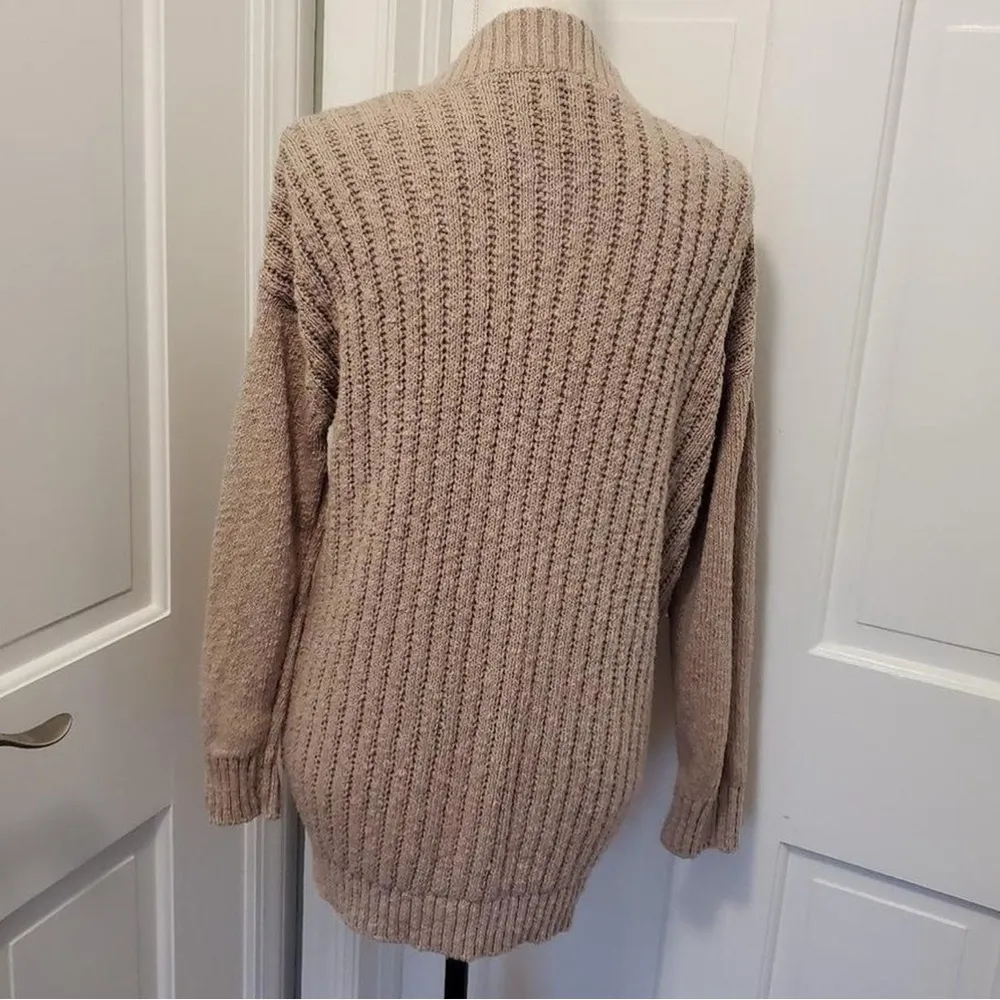 Cozy Tan Knit Cardigan Sweater - Image 2