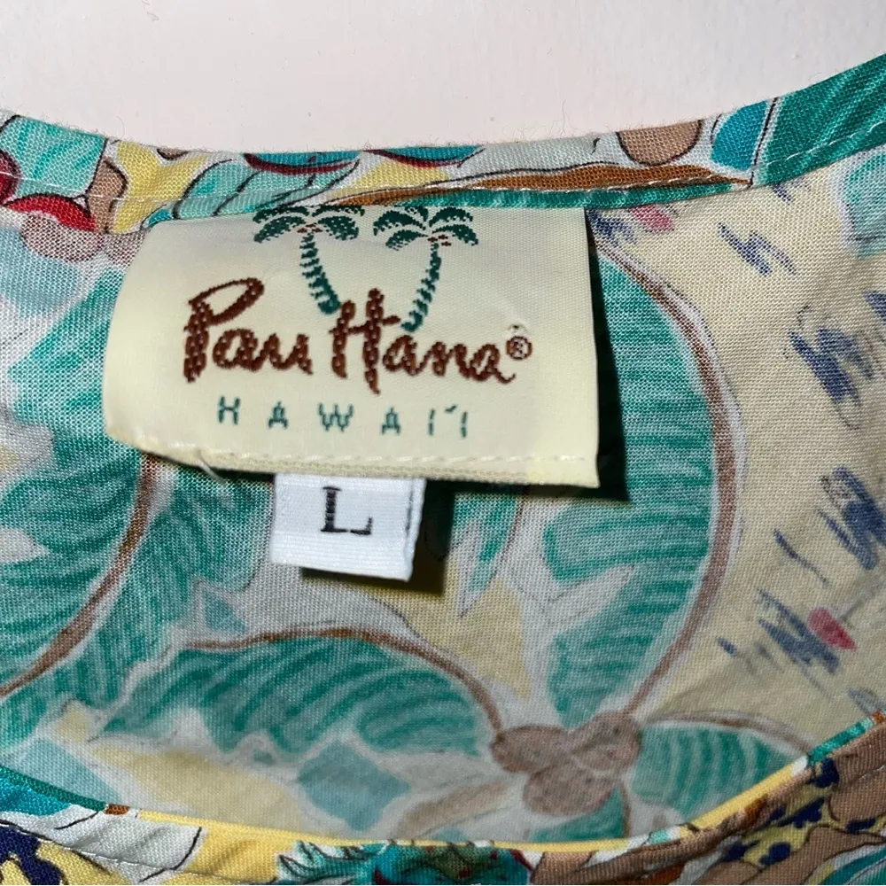 Pau Hana Hawaii Tropical Print Sleeveless Dress Size Large Green - Image 2