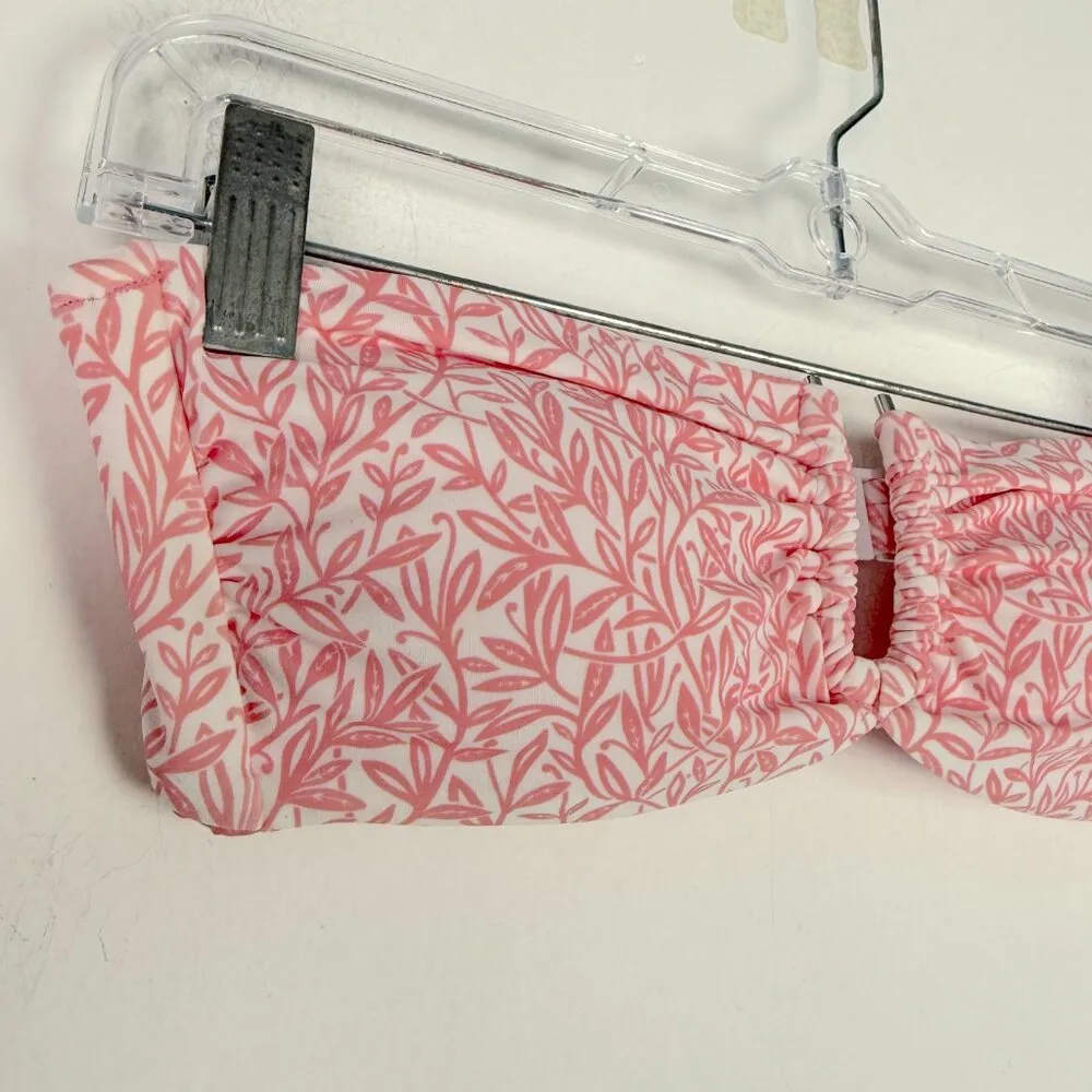 NWOT  Genevieve Bikini Top Rosette White Micro Leaves Pink Size Small S NEW - Image 3