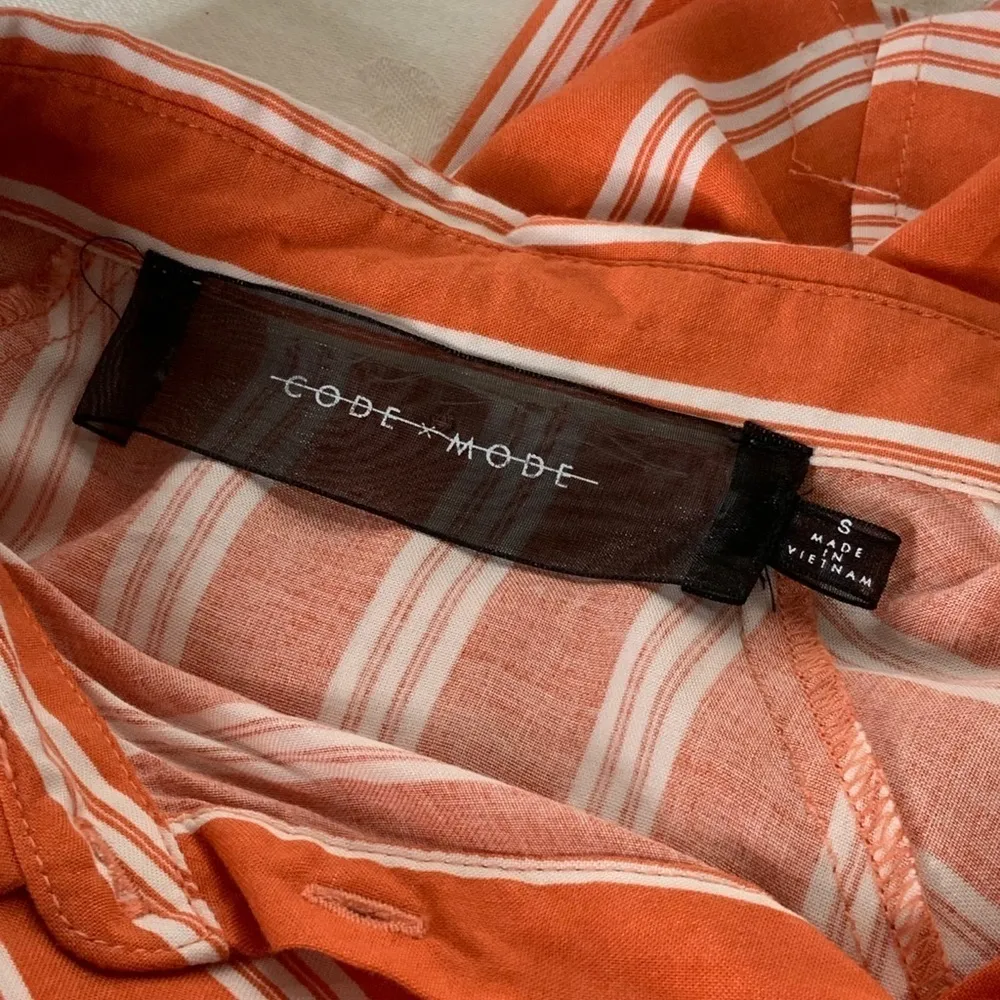 Code x Mode  Orange/White Striped Button Up Tie Front Casual Blouse S - Image 14