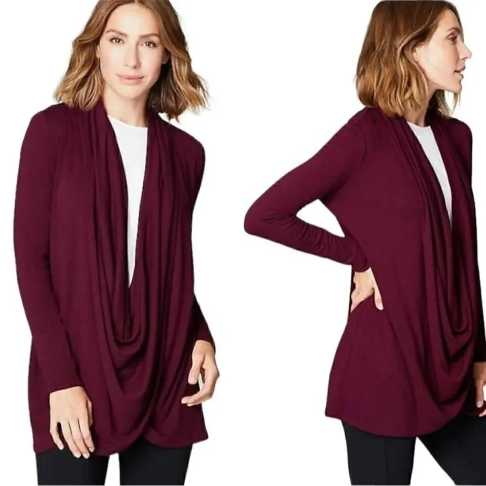 Pure Jill J‎ Jill Burgundy Bordeaux 2 Way Draped Cardigan Red Size L - Image 2