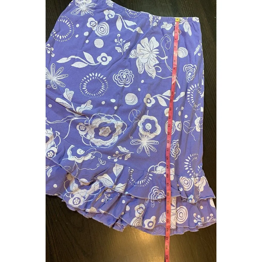 Fresh Produce Skirt Women's Small Cotton Pull On Purple Floral FLAWS HOLE STAIN - Image 9