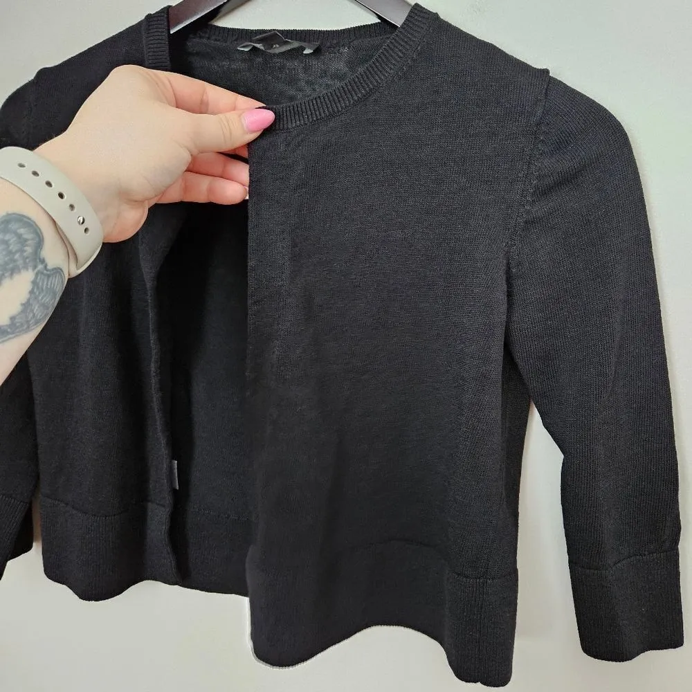 Ann Taylor Cardigan Sweater Short Business Casual Neutral Black Knit Classic - Image 3