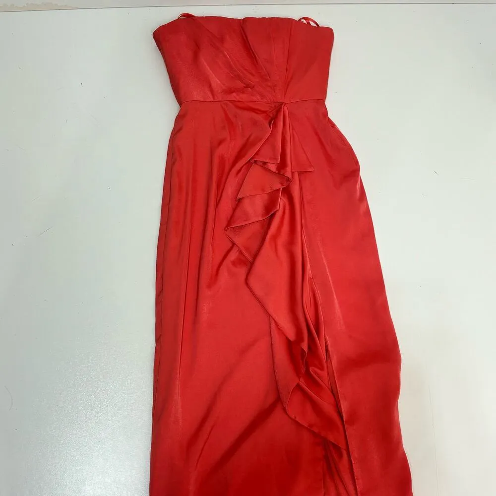 BCBG MaxAzria Ila Strapless Coral Satin Evening Dress Draped 0 - Image 11