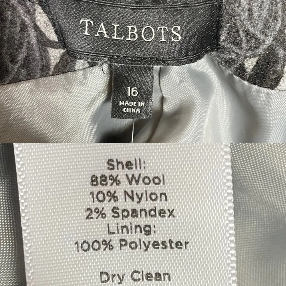 NWT Talbots Womens Skirt Gray Black Floral Peacock Feather Wool A Line Size 16 - Image 10