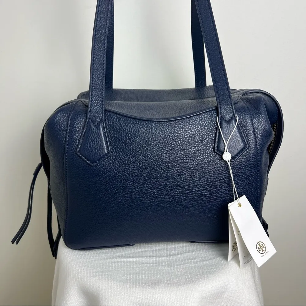 Tory Burch Blue Perry Balloon Stripe Satchel Leather Bag NEW Multicolor - Image 5