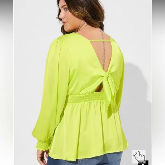 Torrid Plus Size 3X Satin Surplice Tie Cut Out Back Long Sleeve Blouse NEW - Image 2