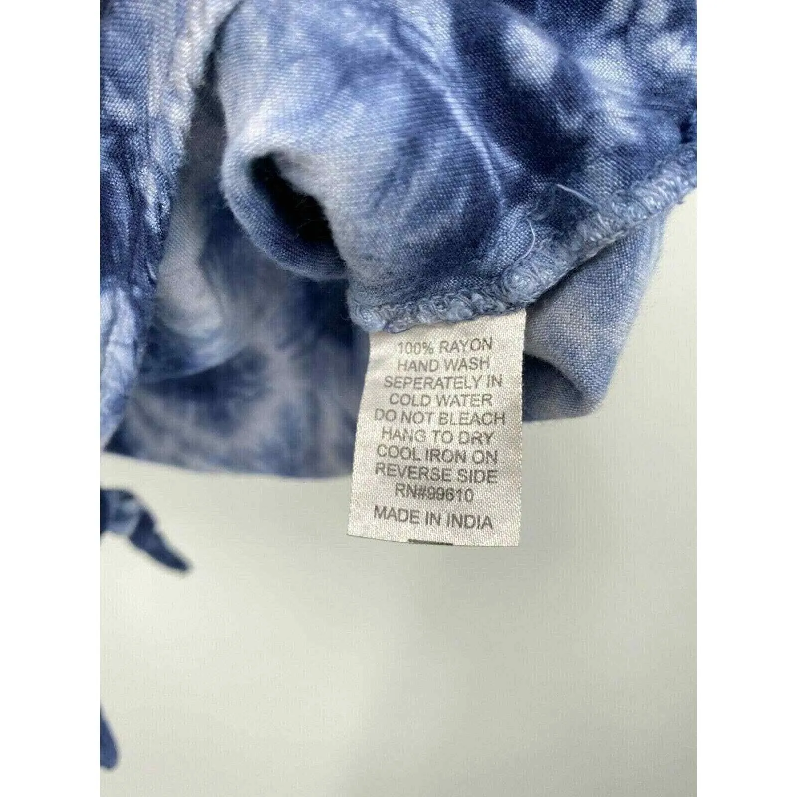 Y2K 90s Grunge D&Kade Crop Shirt‎ Teen Large Blue Rayon Tie Dye Tie Waist Pocket - Image 9