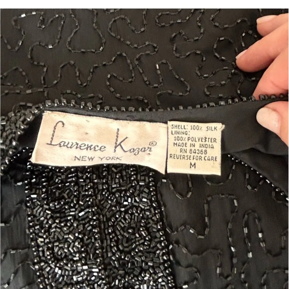 Vintage Laurence Kazar Black Sill Beaded Formal Jacket size Medium - Image 10
