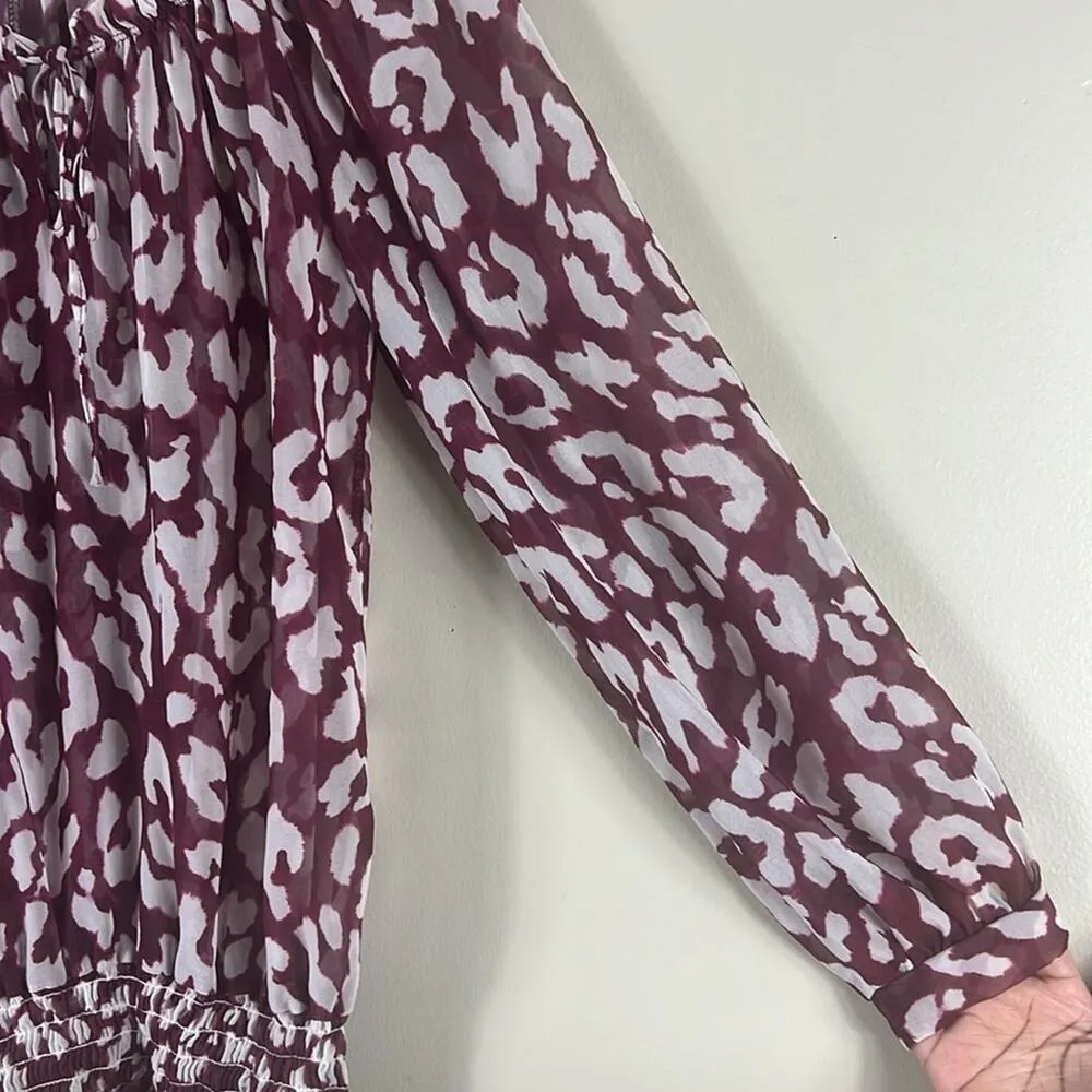 New York & Company Purple Chiffon Animal Print Blouse - Image 3