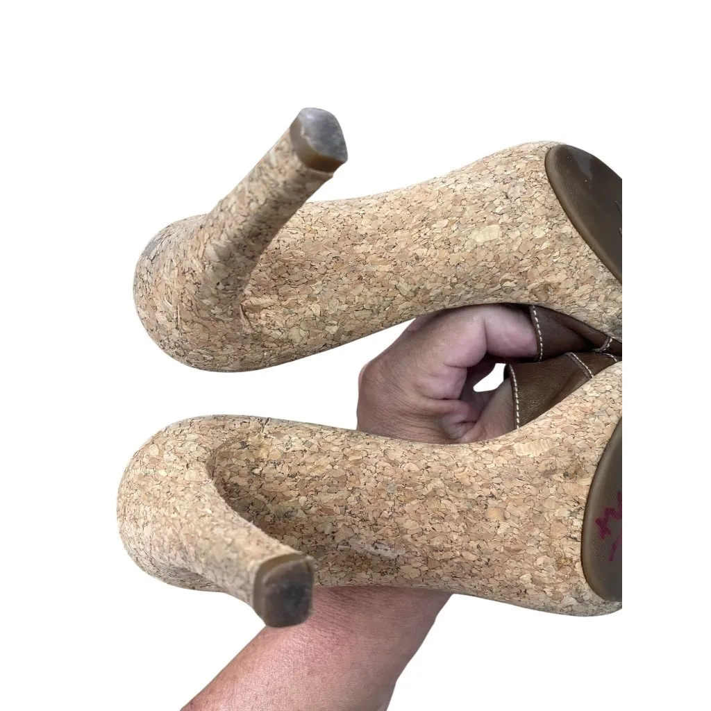 Lauren Ralph Lauren Womens Brown Leather Cork Heels Size 8B SKU 8841 - Image 5