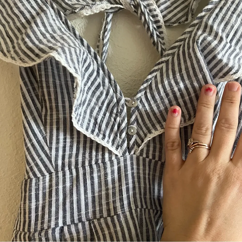 NWT Free People Light Blue & White Striped Ruffle Spaghetti Strappy Dress Small - Image 5