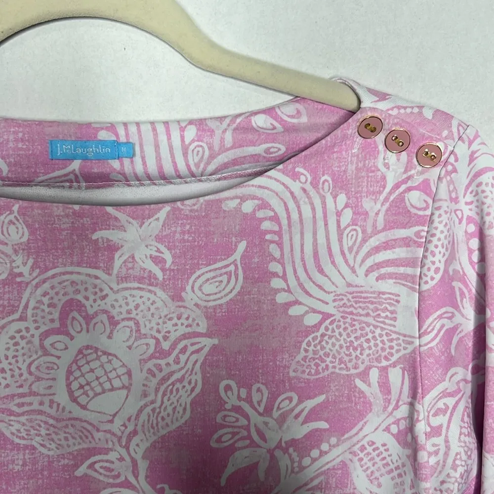 J McLaughlin Catalina Top Medium Pink Peacock Floral Nylon Spandex Stretch - Image 2